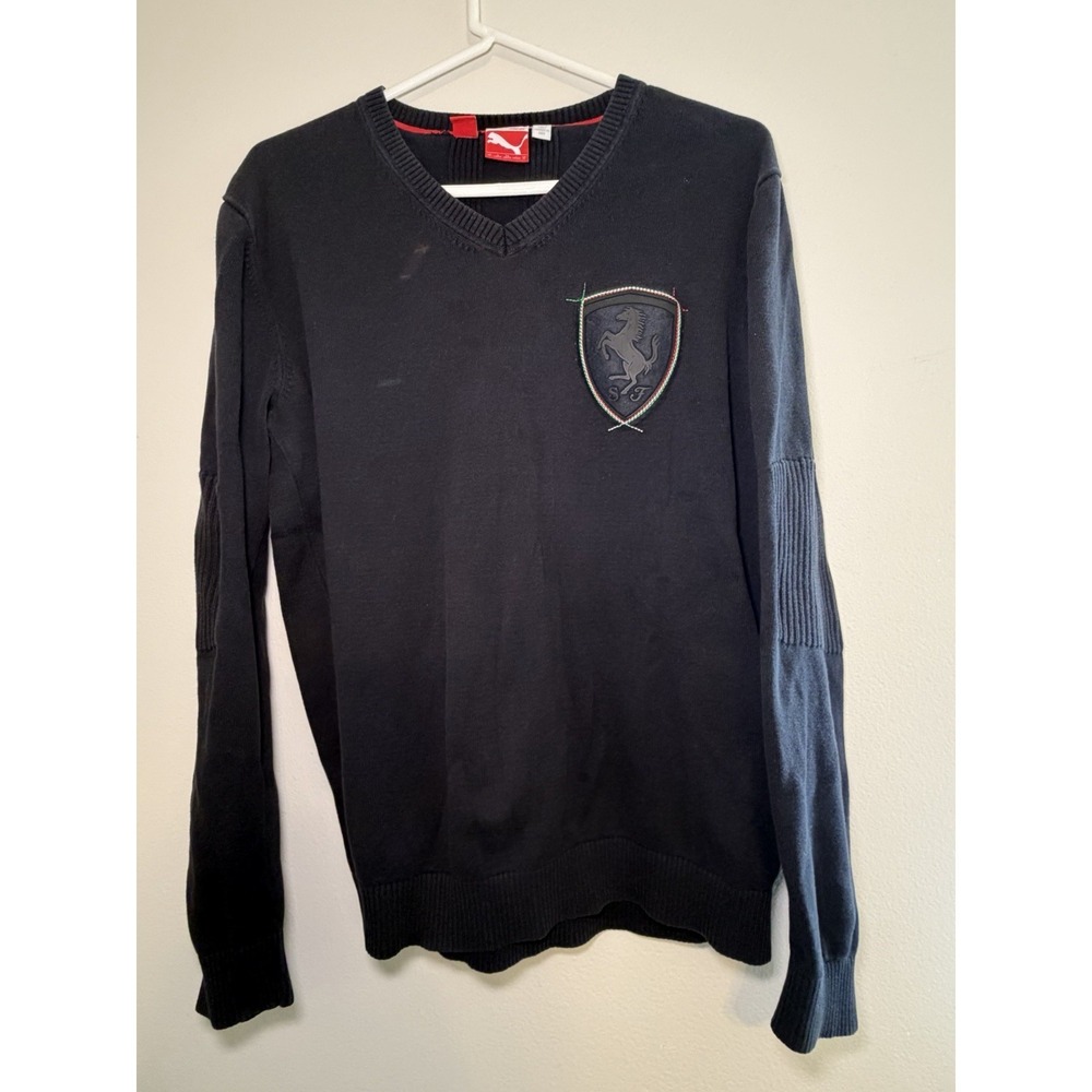 Ferrari Puma Crewneck Sweatshirt Men's M Black Embroidered Y2K Pullover Racing